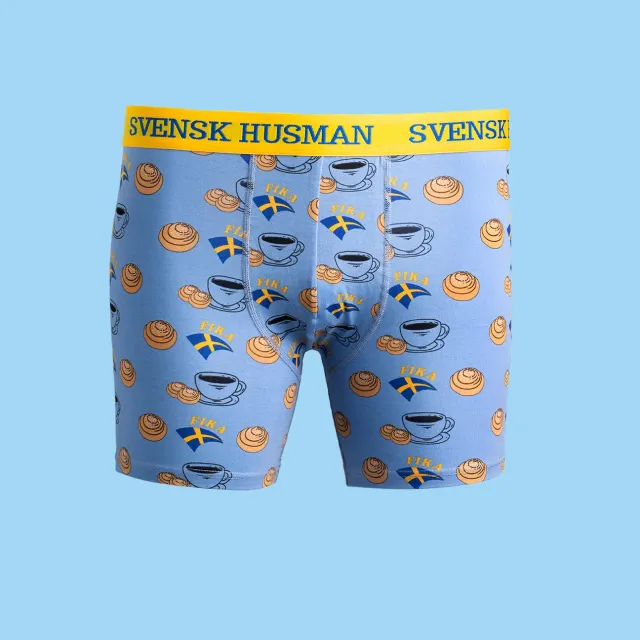 Svensk Husman Fika Kanelbulle Boxer boxershorts lyseblå bomuld
