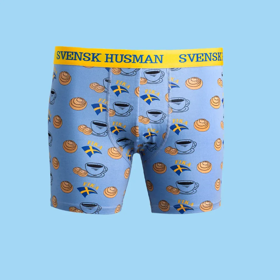 Svensk Husman Fika Kanelbulle Boxer boxershorts lyseblå bomuld