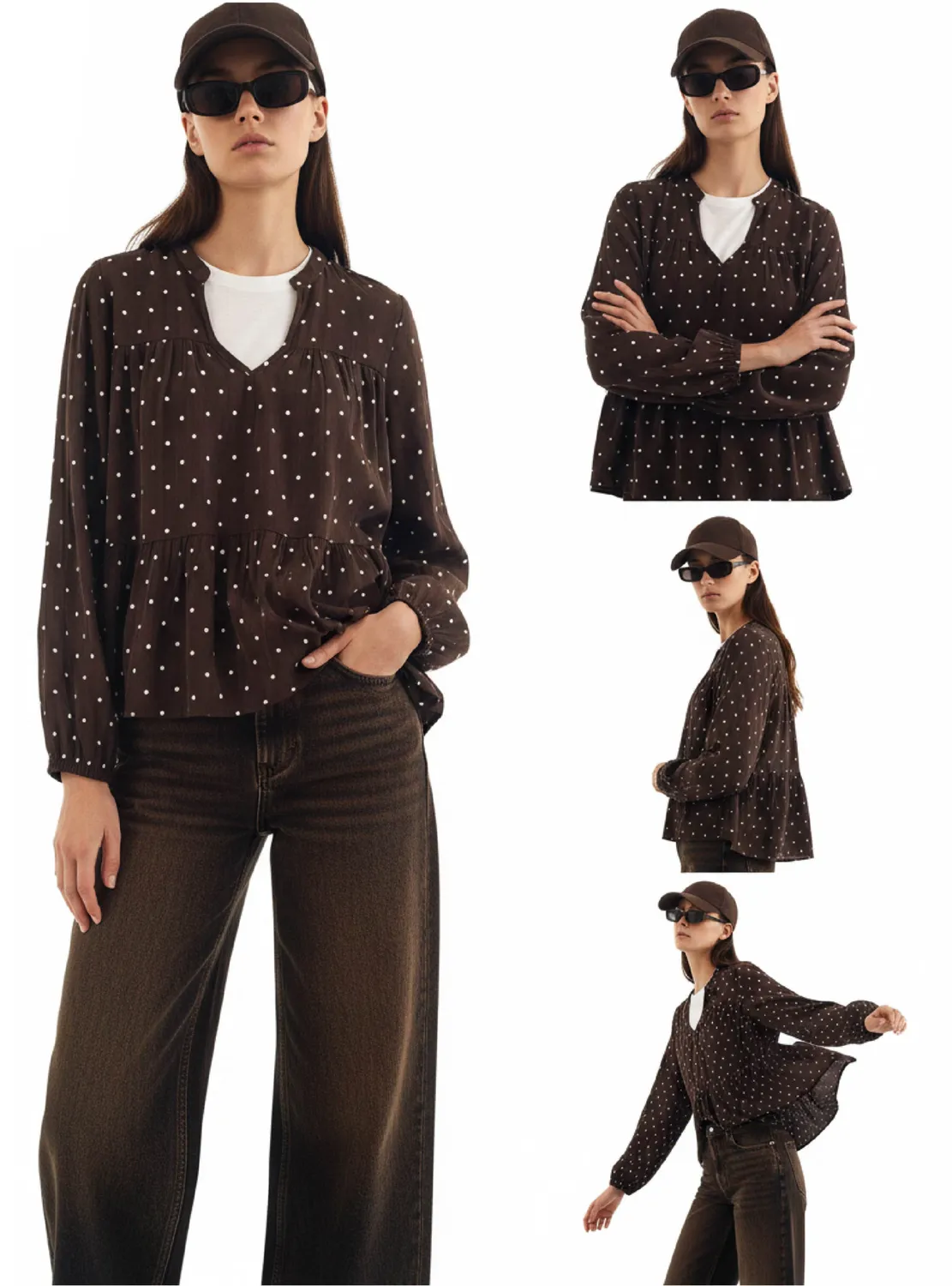 Moi Berlin L/S bluse mørkebrun prikket