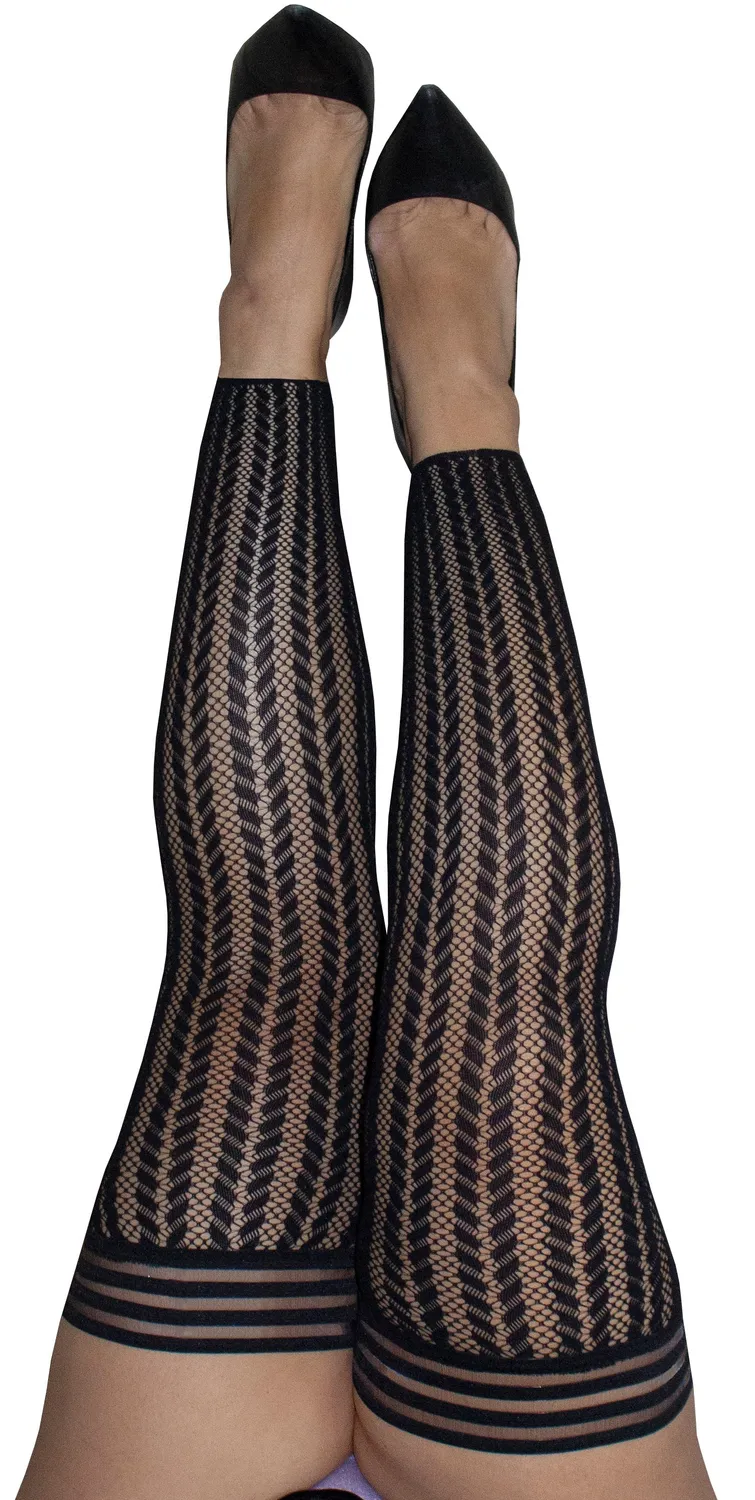 Kix'ies Lindsay fodløse lårstrømper sort fishnet