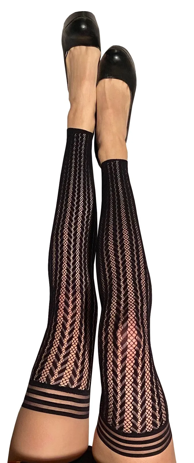 Kix'ies Lindsay fodløse lårstrømper sort fishnet