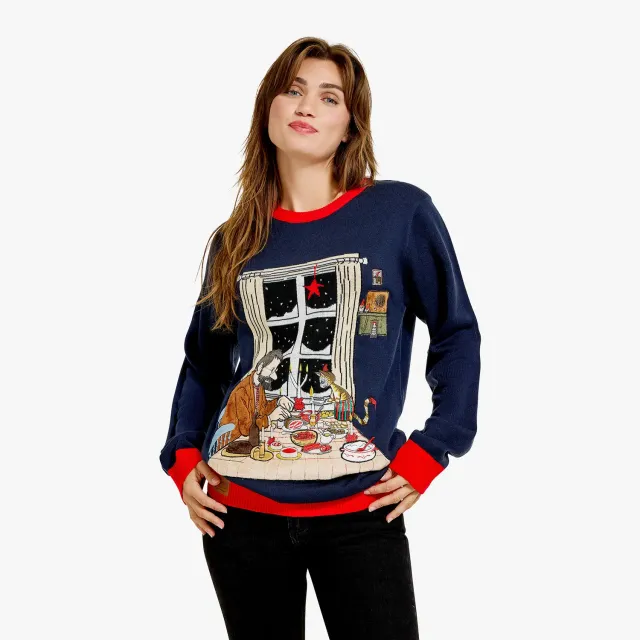 Svensk Husman Pettson Findus Julebord julesweater damer S