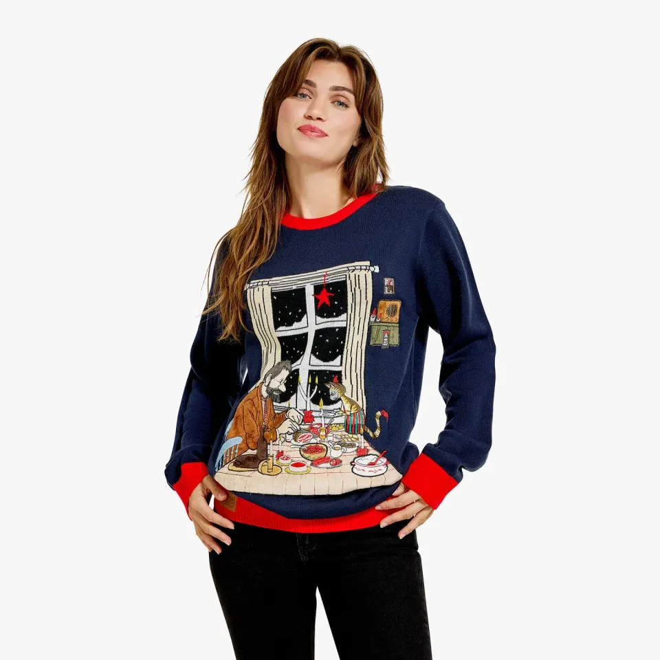 Svensk Husman Pettson Findus Julebord julesweater damer S