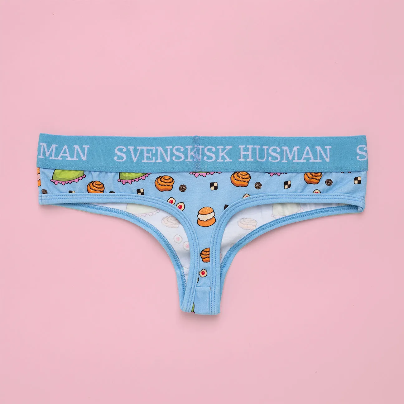 Svensk Husman FIKA string babyblå bomuld 1-pak