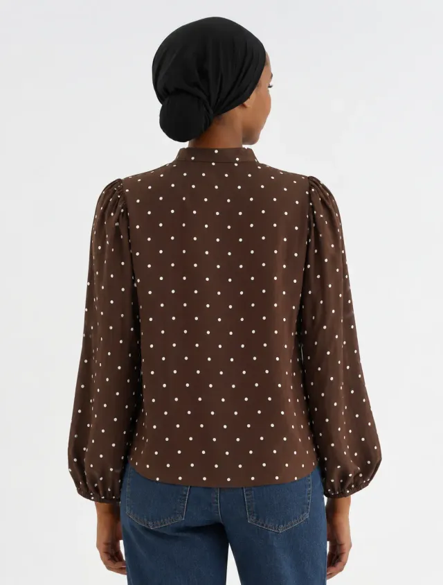 Moi Oslo bluse mørkebrun prikket XS/S-L/XL