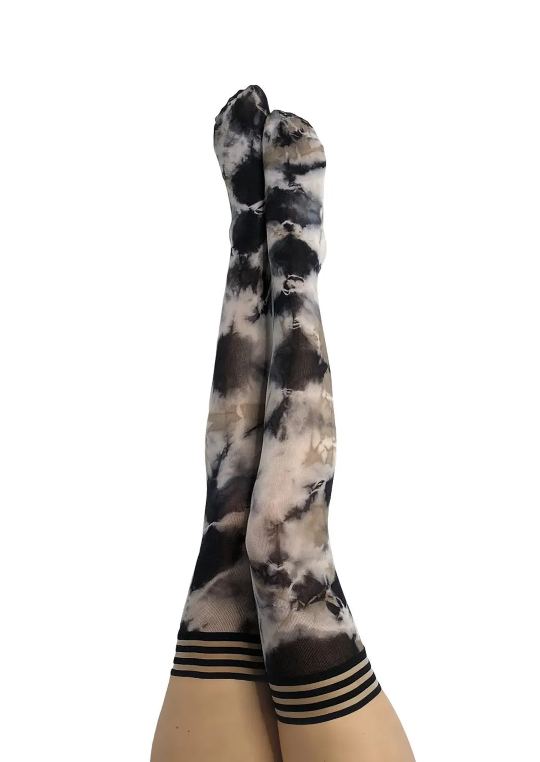 KIX'IES MacKenzie lårstrømper 1 par sort/hvid tie-dye