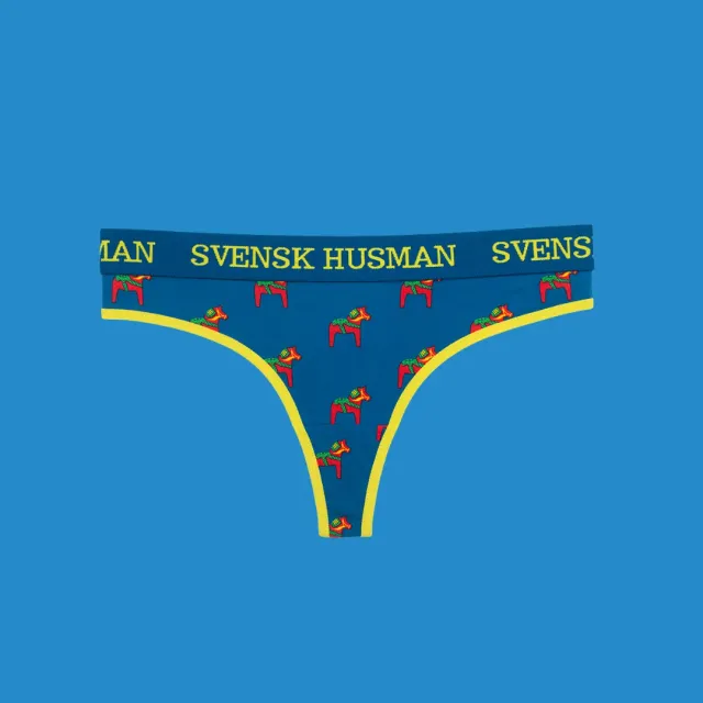 Svensk Husman Dalahäst Blå Thong stringtrusser bomuld