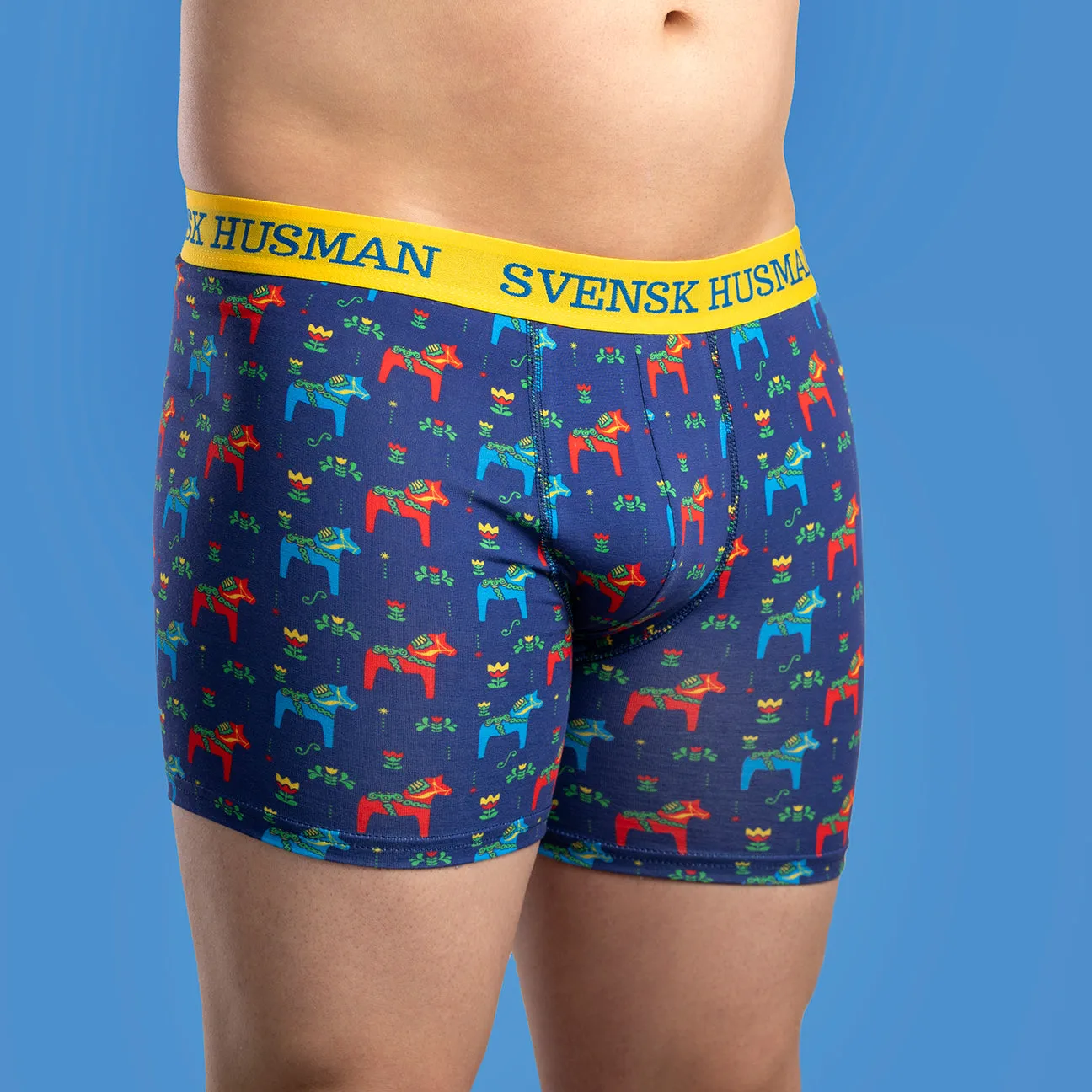 Svensk Husman Boxer Dalahest boxershorts blå bomuld