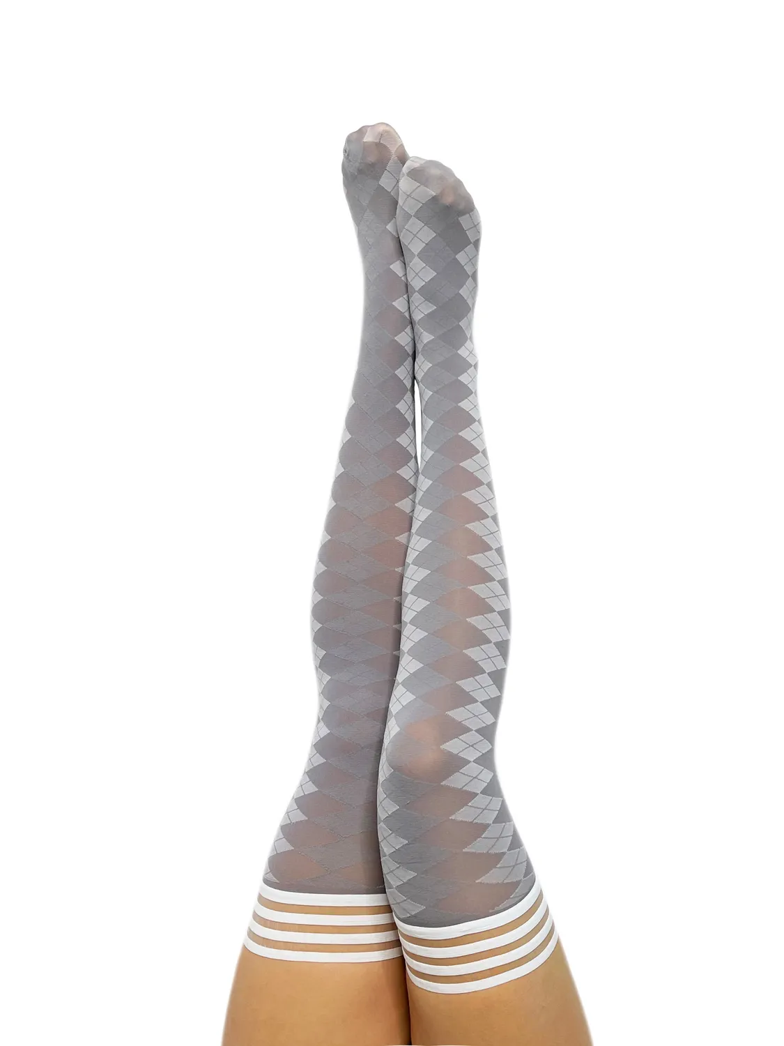 KIX'IES Par 4 Grey Argyle lårstrømper str. A grå