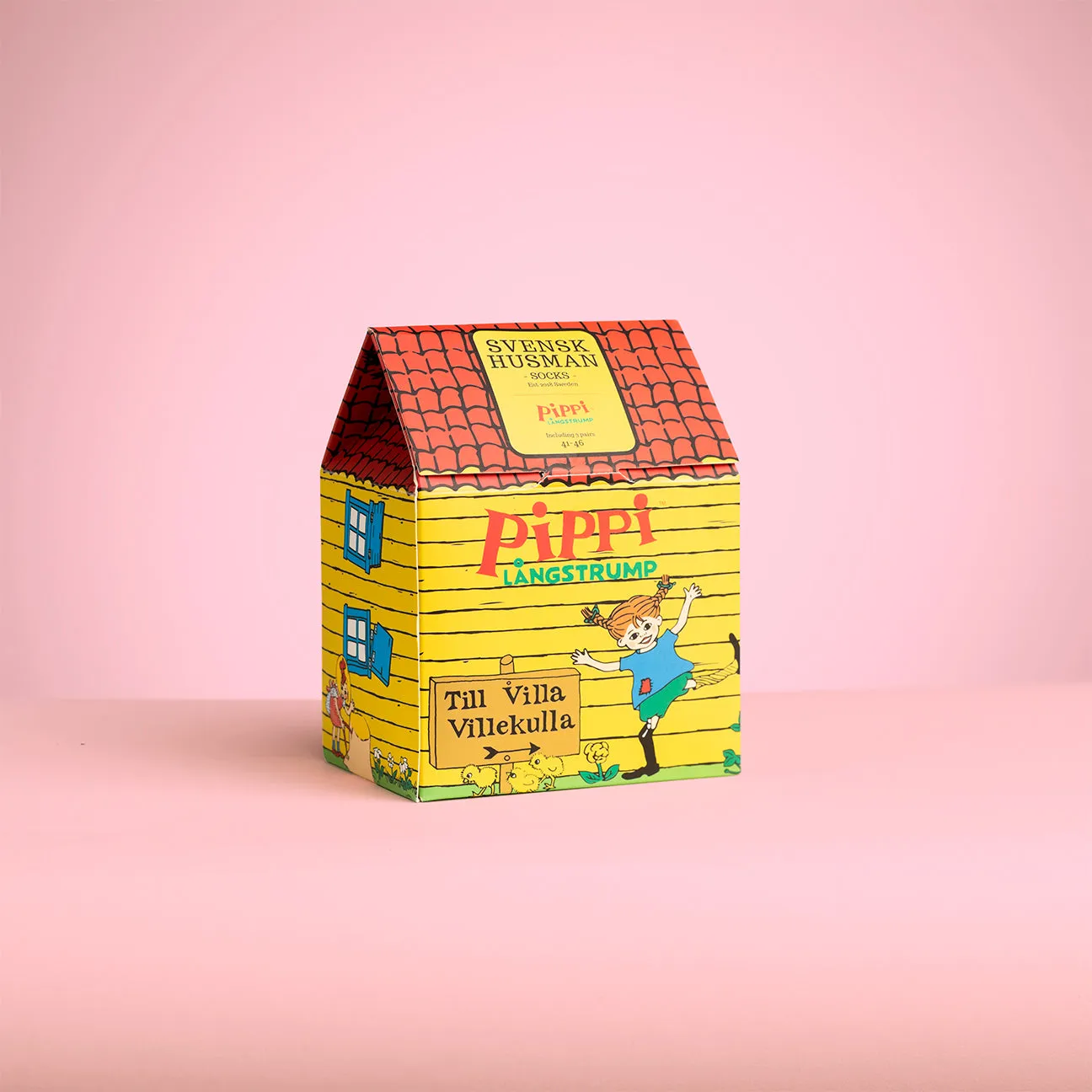 Svensk Husman Pippi Villa Villekulla strømper 3-pak 41-46 bomuld