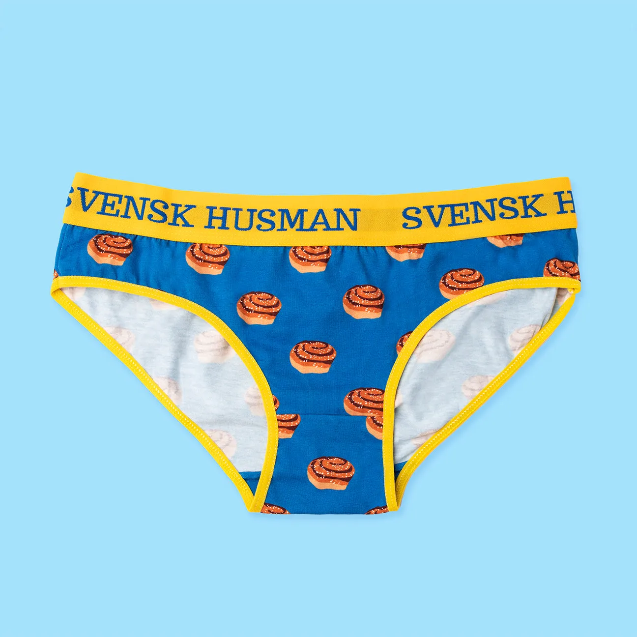Svensk Husman Kanelbulle stringtrusser bomuld blå gul