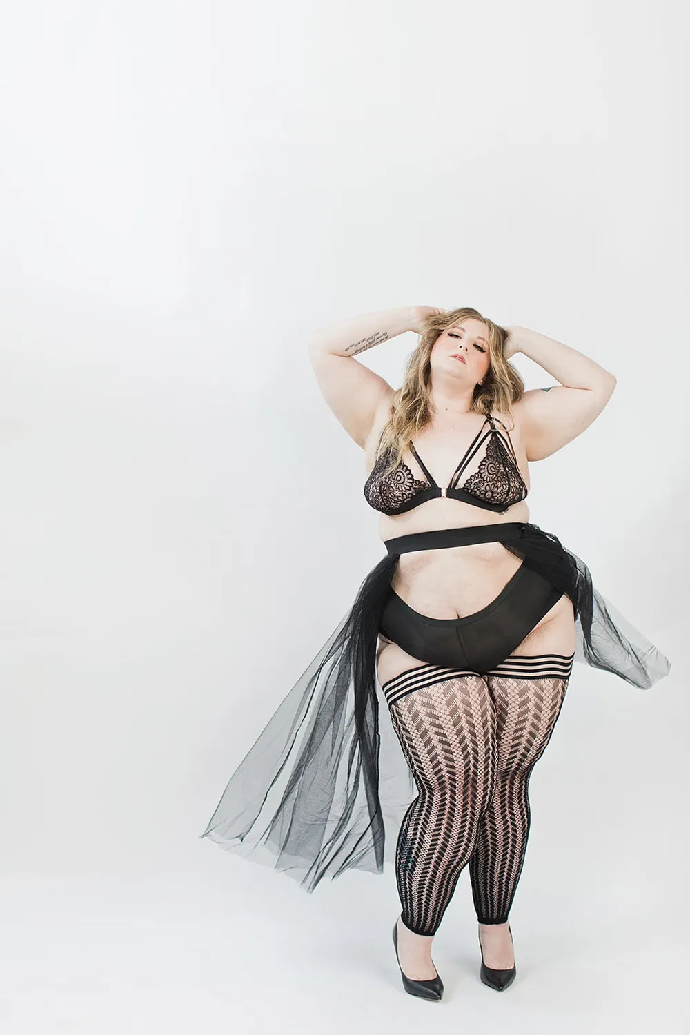 Kix'ies Lindsay fodløse lårstrømper sort fishnet