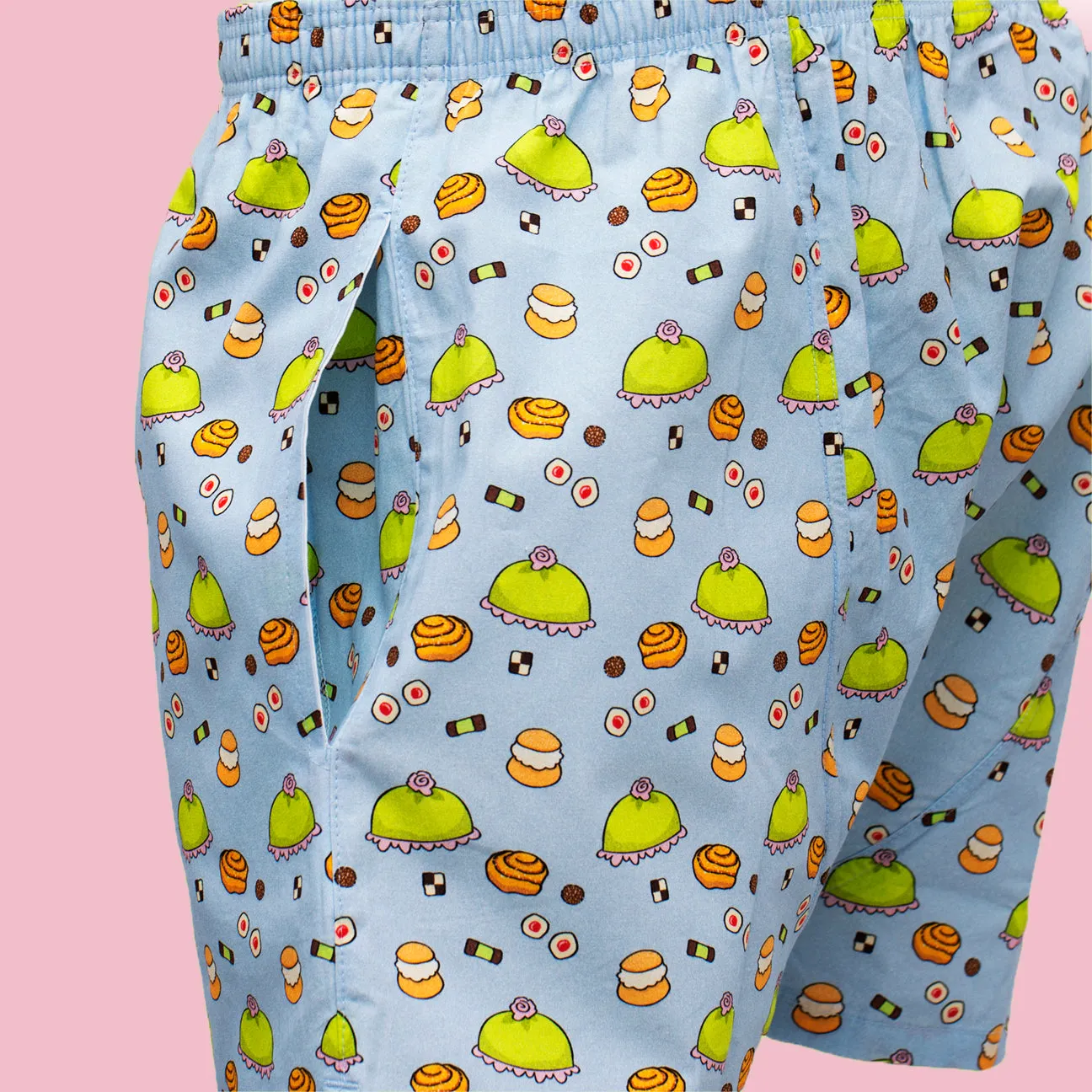 Svensk Husman Fika lyseblå boxershorts S-XXL 100% bomuld