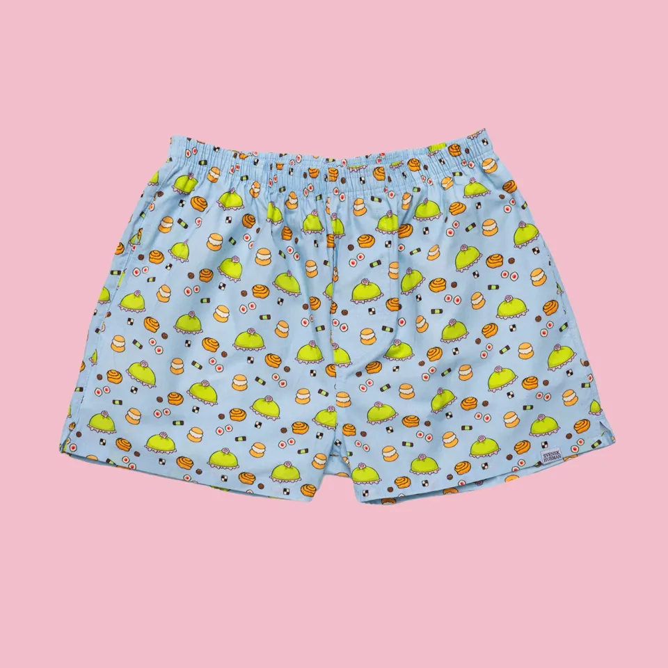 Svensk Husman Fika lyseblå boxershorts S-XXL 100% bomuld