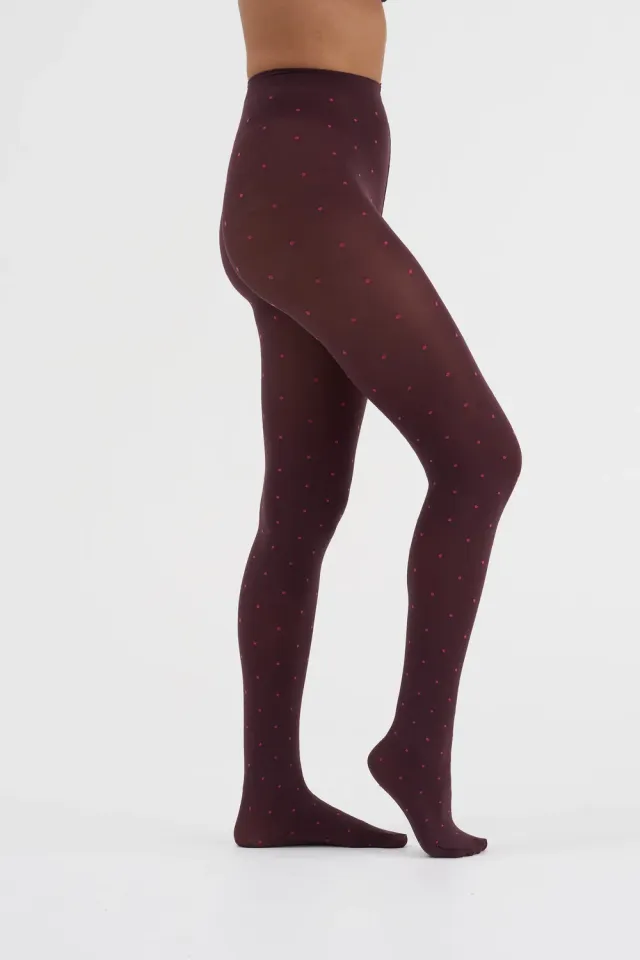 Moi Agnes pink dot strømpebukser aubergine 80 denier