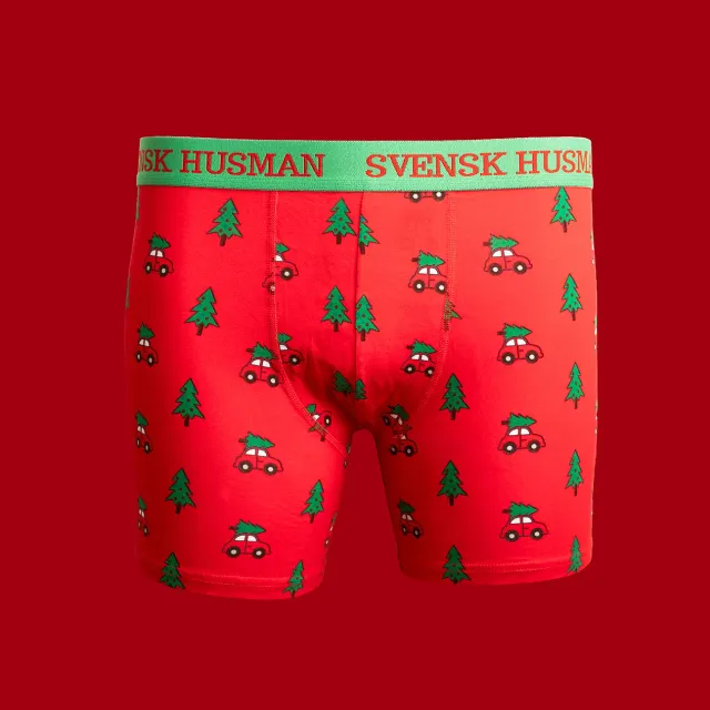 Svensk Husman Boxer Gran på bil boksershorts S bomuld