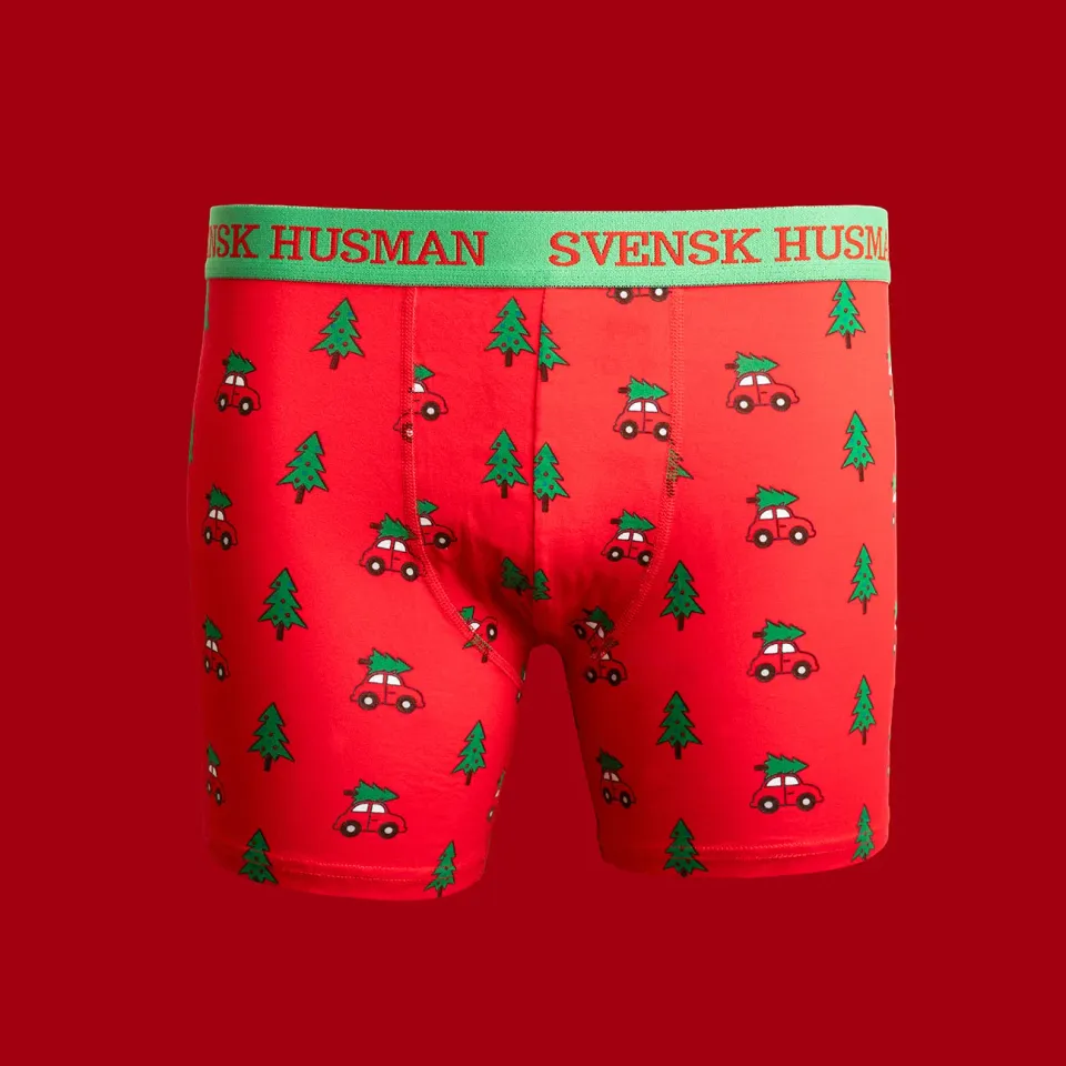 Svensk Husman Boxer Gran på bil boksershorts S bomuld
