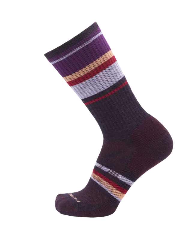 Point6 Stripe Block Light Crew uldsokker bordeaux let polstring