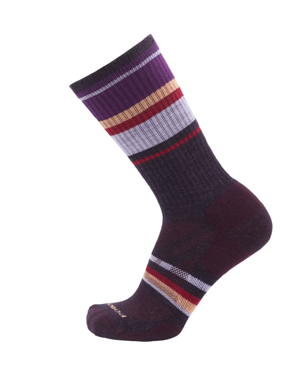 Point6 Stripe Block Light Crew uldsokker bordeaux let polstring
