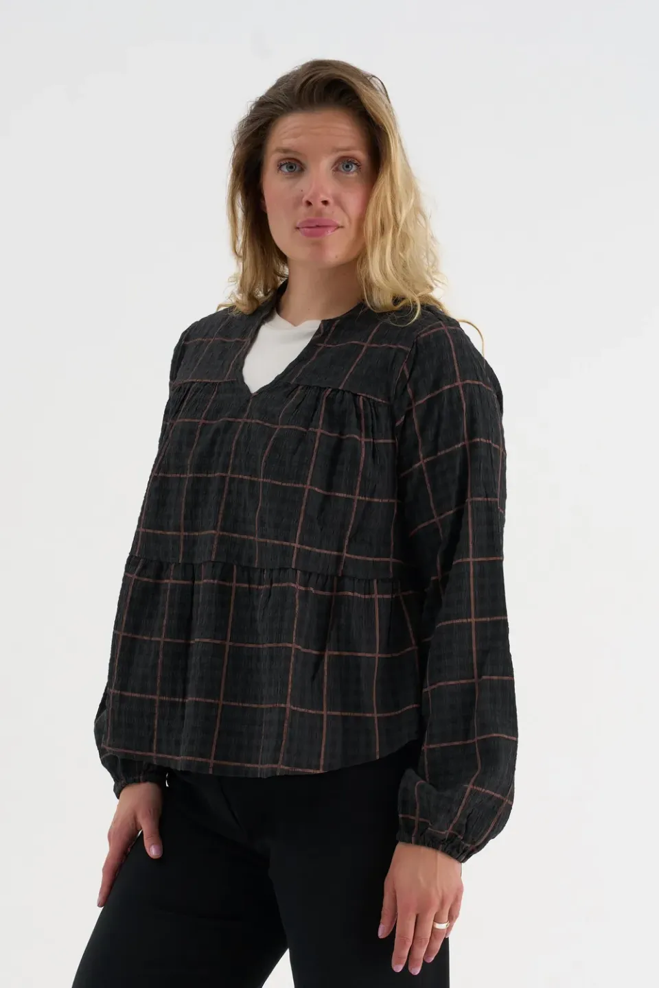 Moi Berlin bluse sort sand ternet XS/S-L/XL