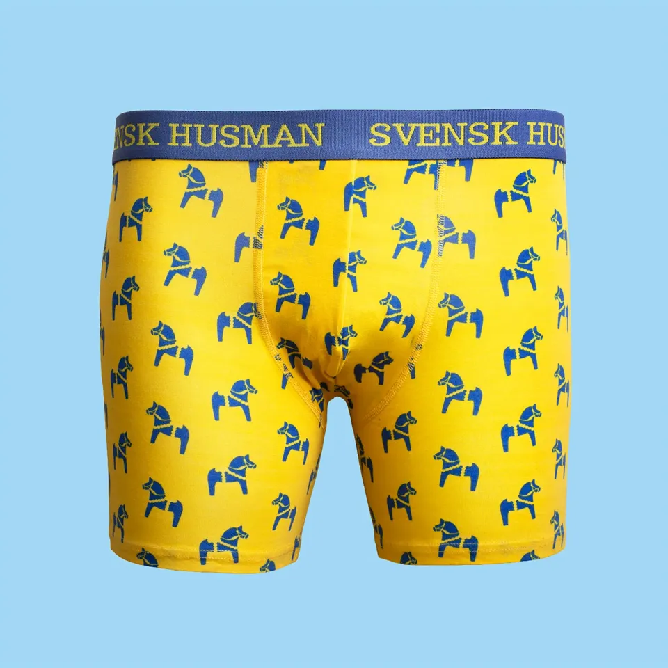 Svensk Husman Dalahäst boxershorts blå gul stretch