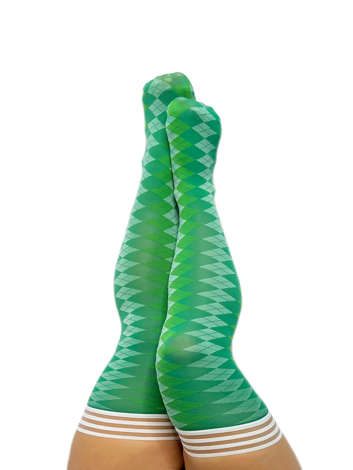 Kix'ies Par 4 Green Argyle lårstrømper grøn tern