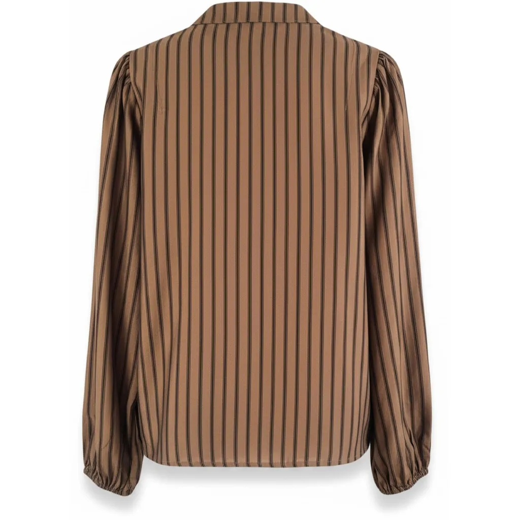 Moi Oslo L/S bluse brun stribet struktureret