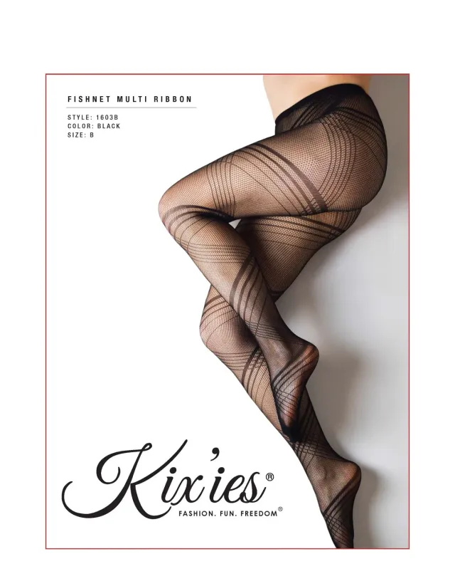 Kix'ies Multi Ribbon strømpebukser sort mønster