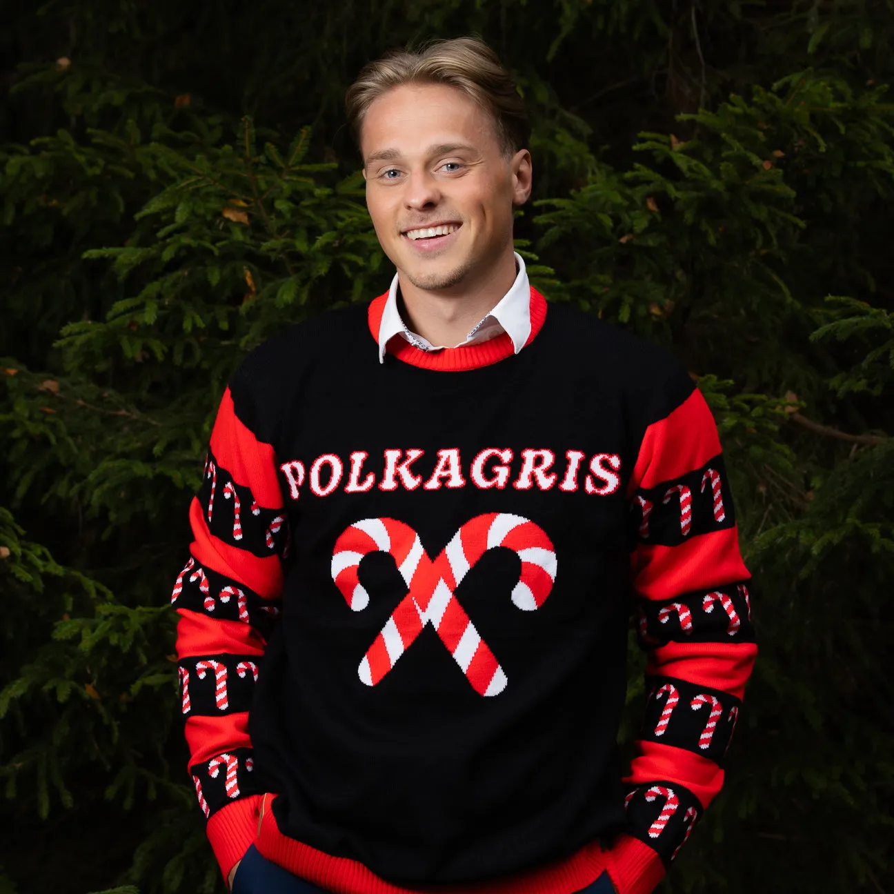 Svensk Husman Polkagris julesweater herrer akryl