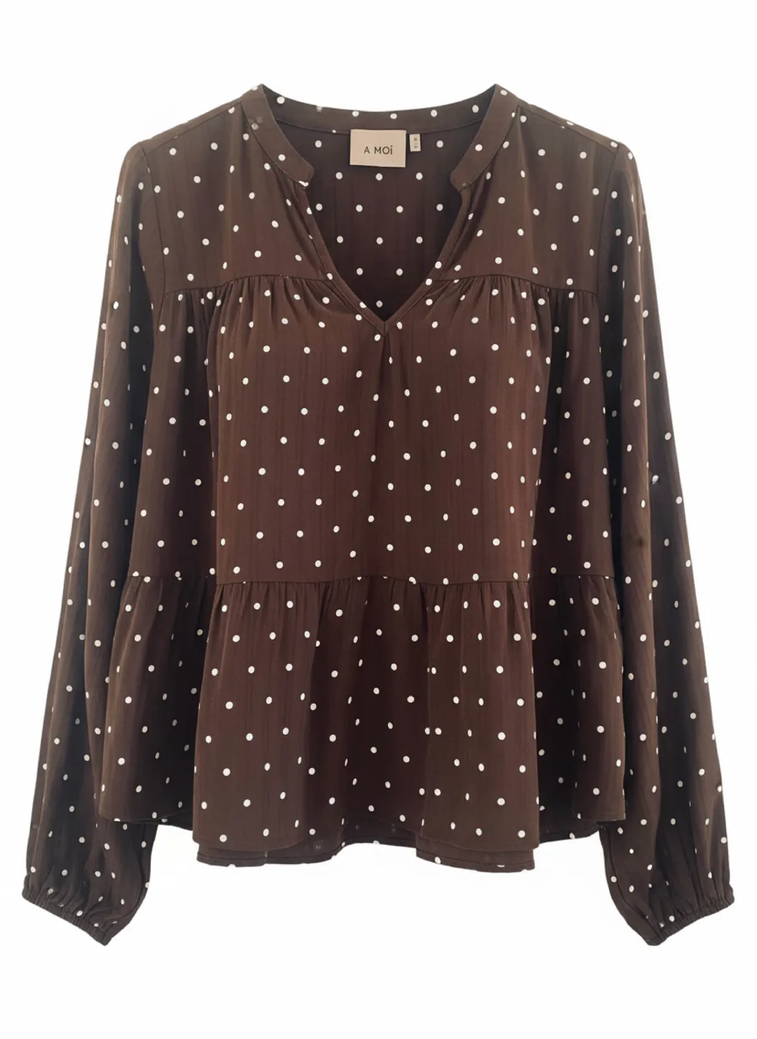 Moi Berlin L/S bluse mørkebrun prikket