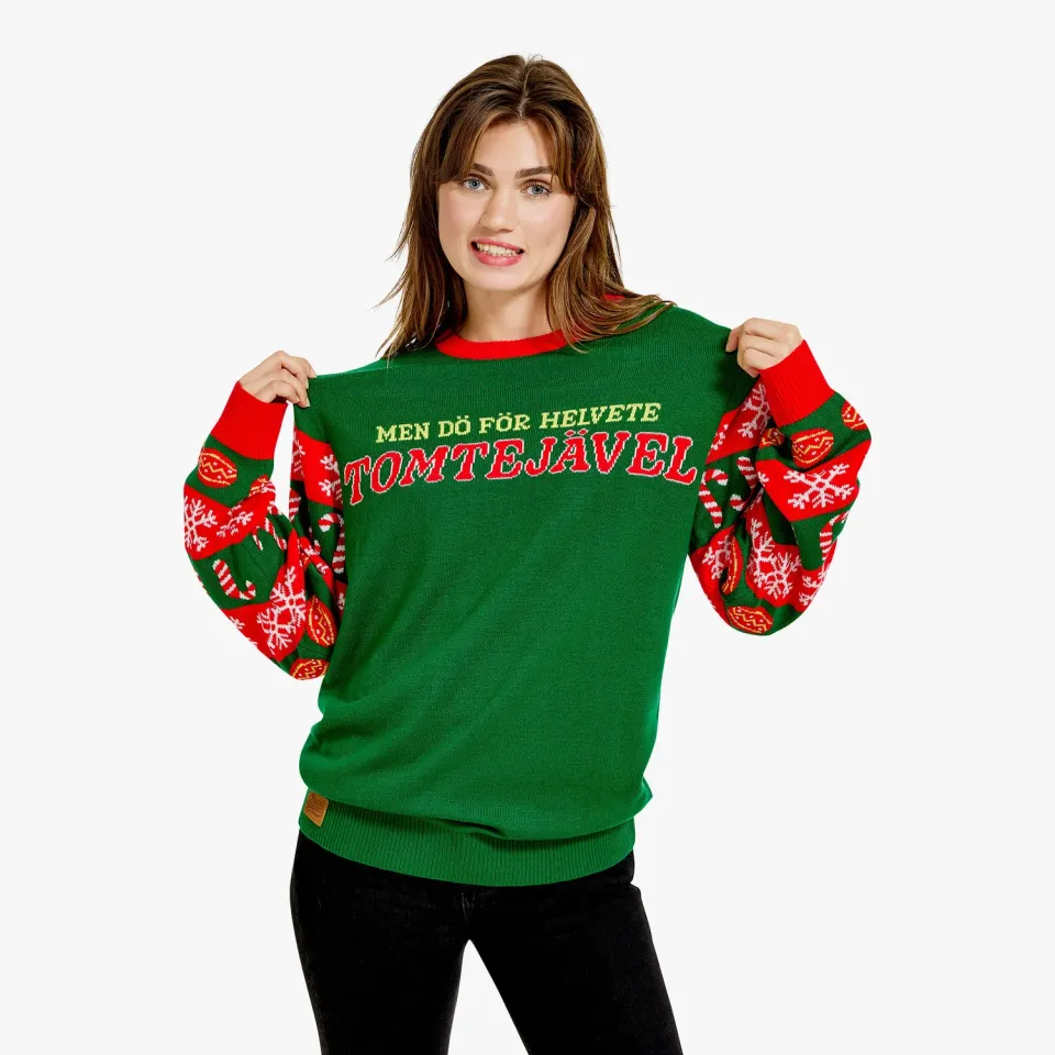 Svensk Husman Tomtejävel julesweater dame S-XXXL rød
