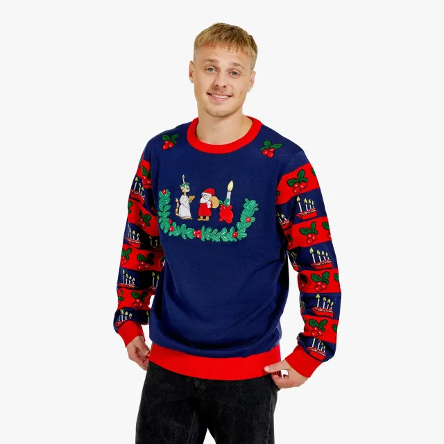 Svensk Husman Findus lucia julesweater herrer rød akryl