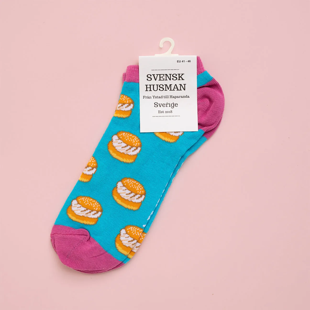Svensk Husman Semla sneakersokker rosa/turkis 1 par bomuld
