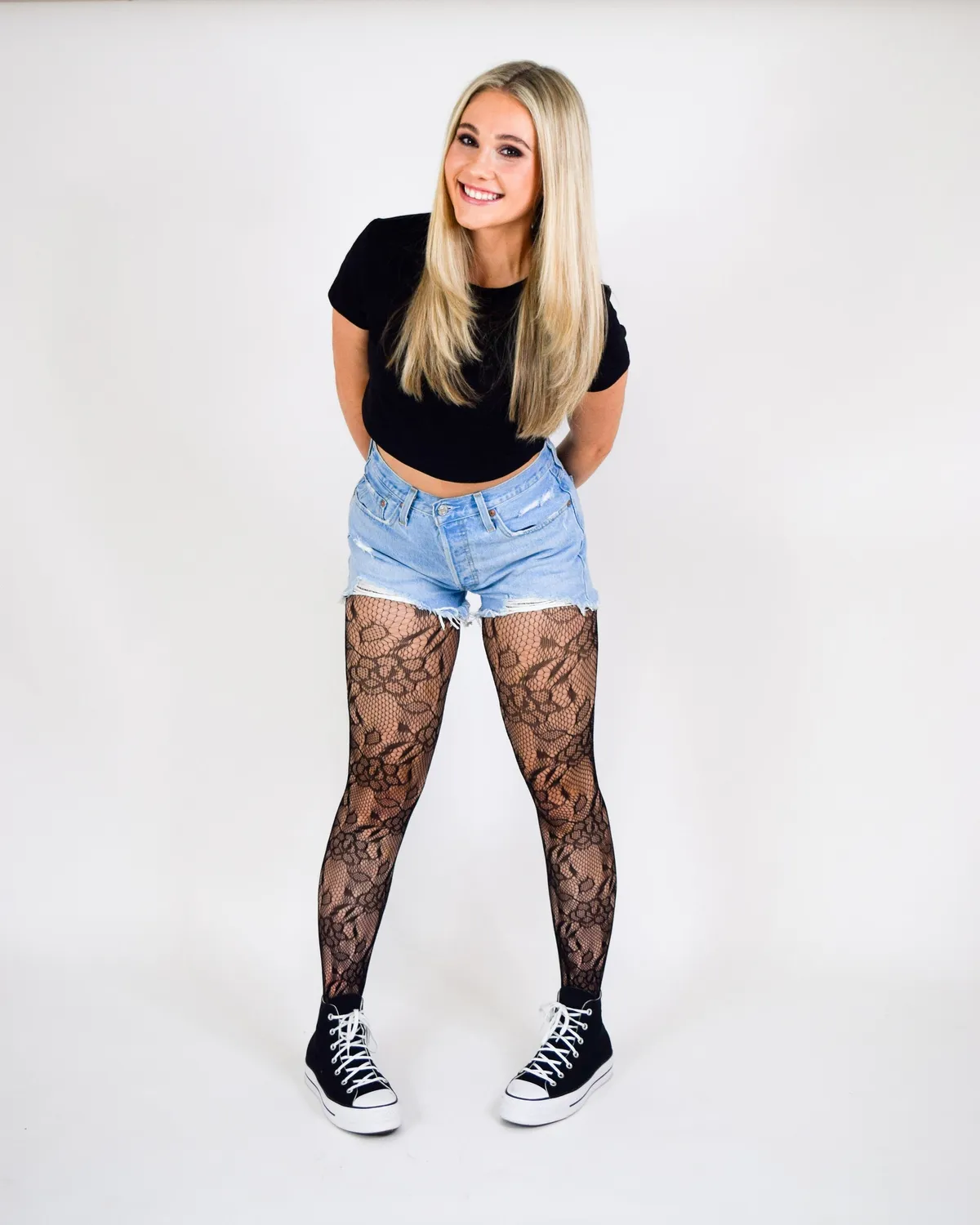 Kix'ies Fishnet Flower netstrømpebukser sort blomst
