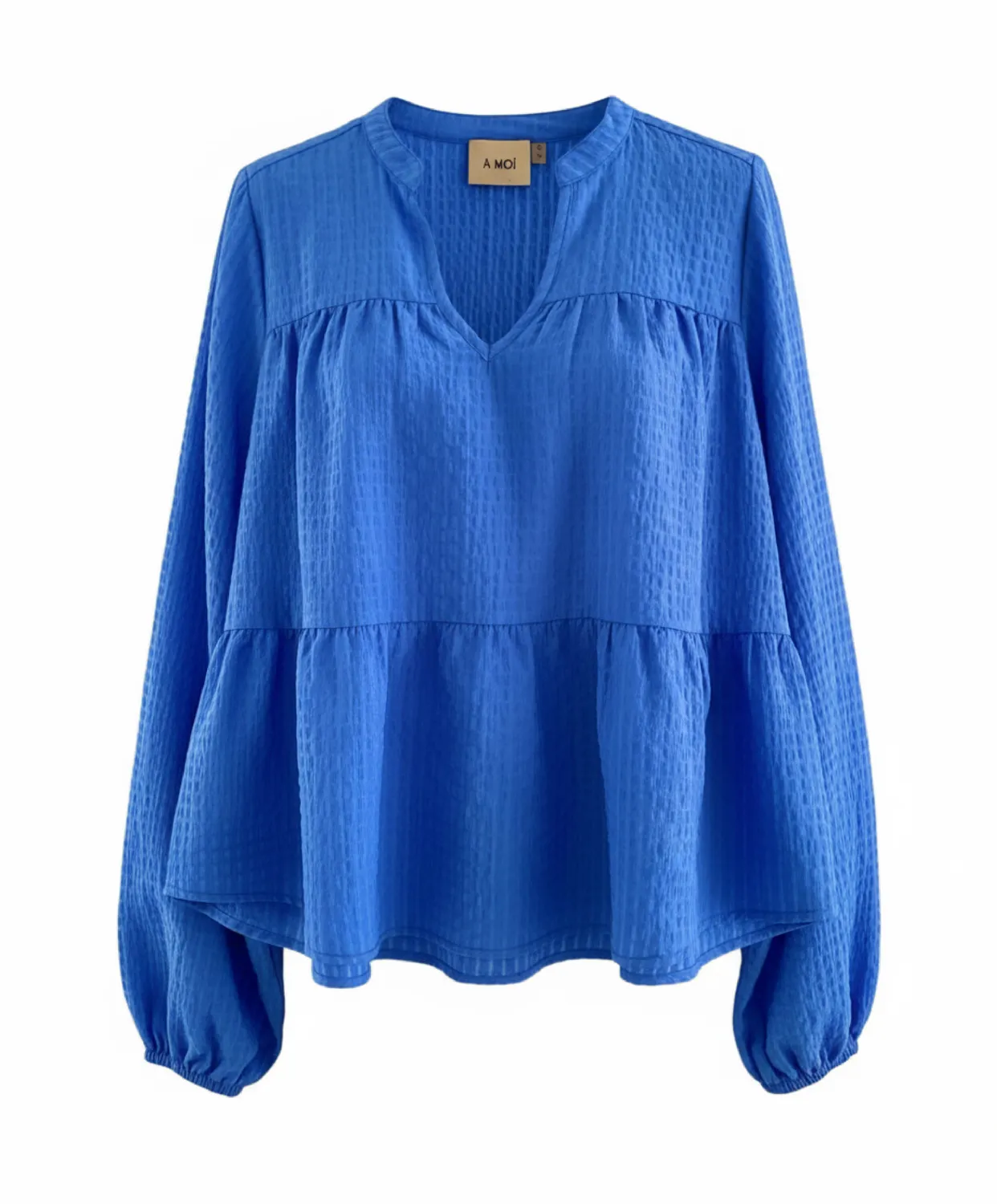 Moi Berlin bluse oceanblå polyester V-hals