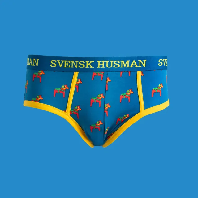 Svensk Husman Dalahäst blå herre brief M bomuld