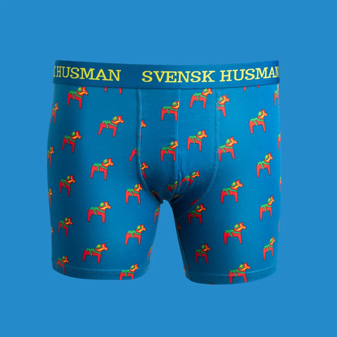 Svensk Husman Dalahäst sæt boxer L strømper 41-46 blå