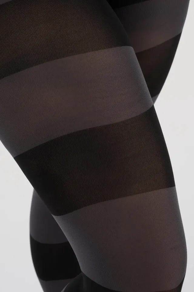 Moi Inge Wide Stripe strømpebukser grå sort 80 denier