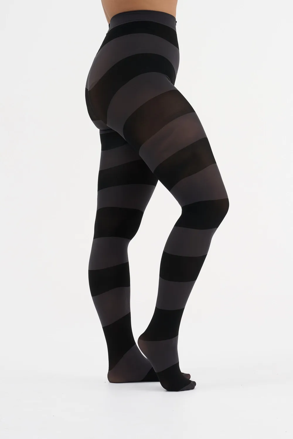 Moi Inge Wide Stripe strømpebukser grå sort 80 denier