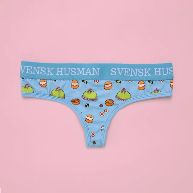 Svensk Husman FIKA string babyblå bomuld 1-pak