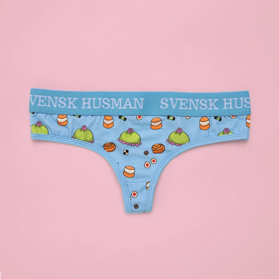 Svensk Husman FIKA string babyblå bomuld 1-pak