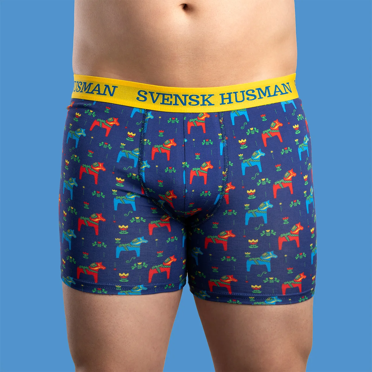 Svensk Husman Boxer Dalahest boxershorts blå bomuld
