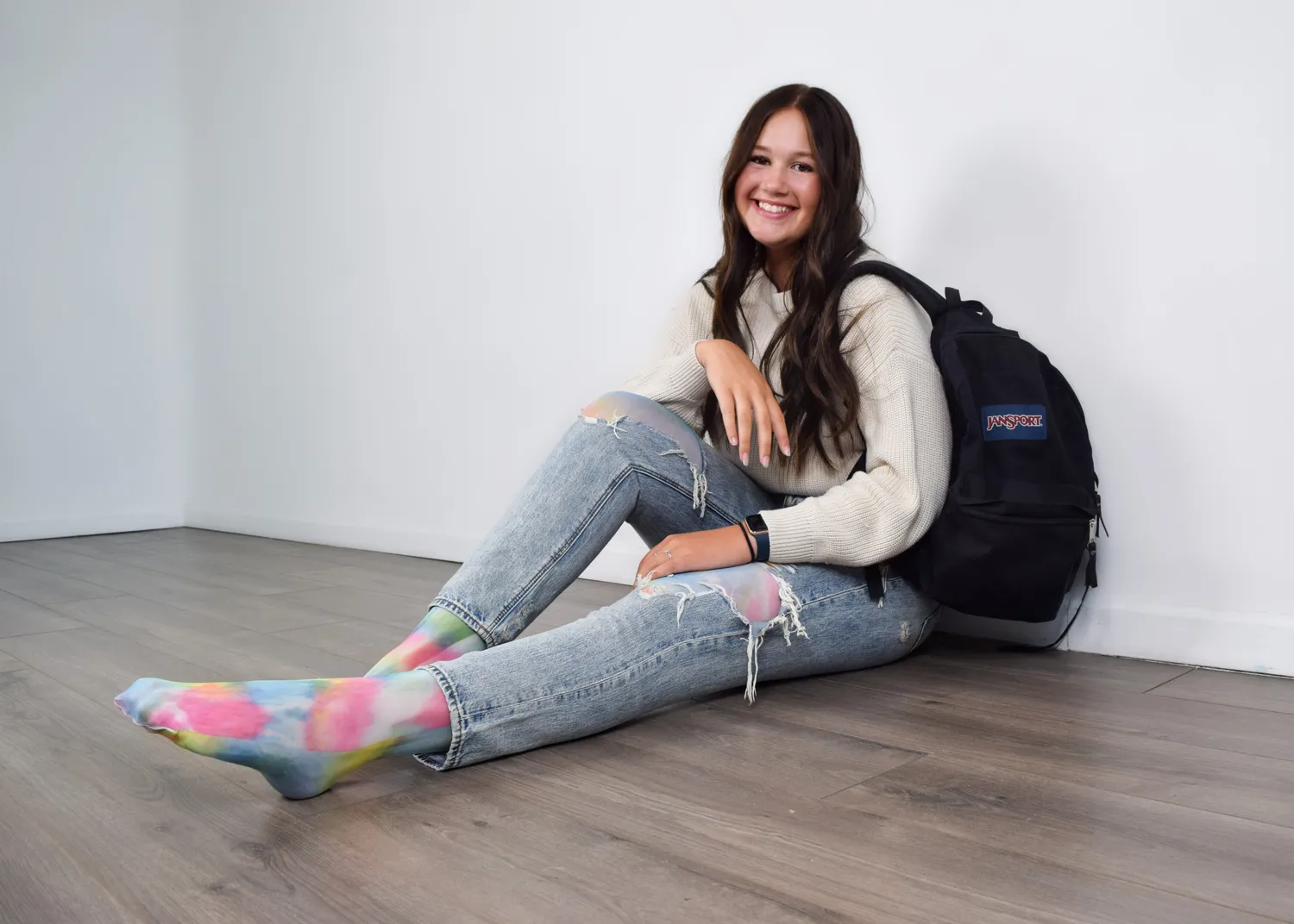 KIX'IES Gilly Rainbow Tie Dye lårstrømper str. A tie-dye