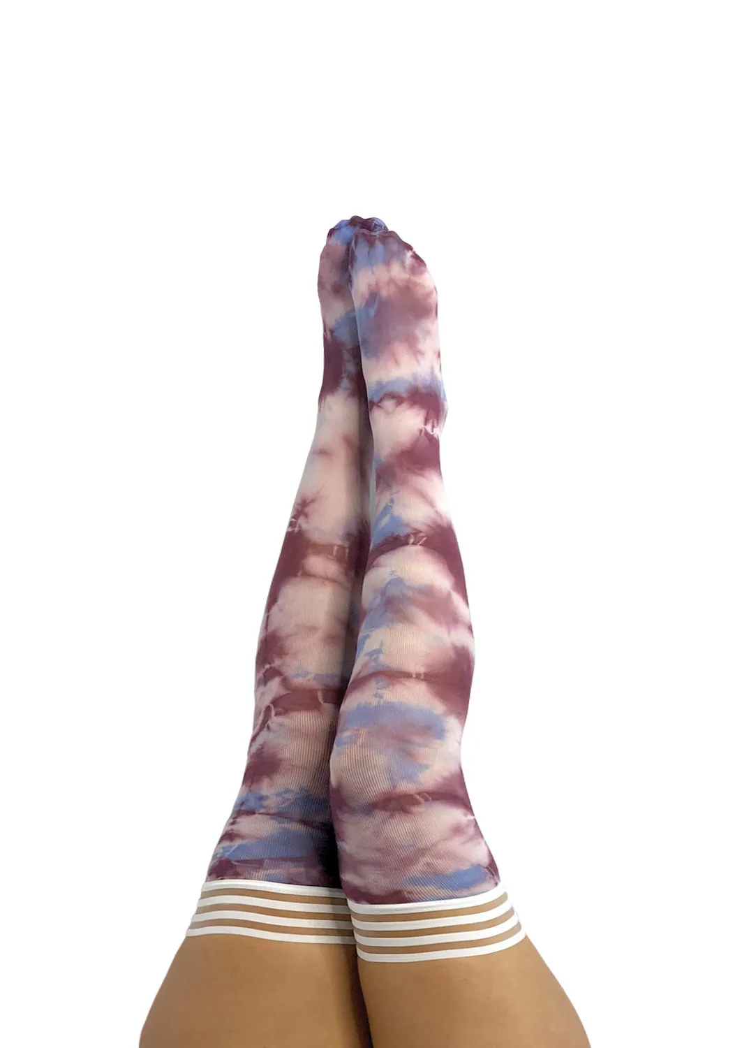 KIX'IES Madisen lårstrømper 1 par blå/lilla tie-dye