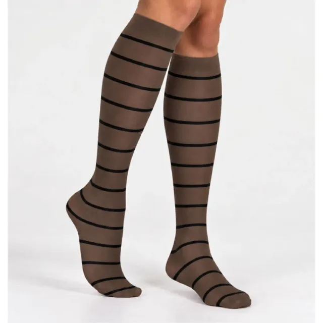 Moi Maren stripe knæstrømper onesize mørkebrun stribet