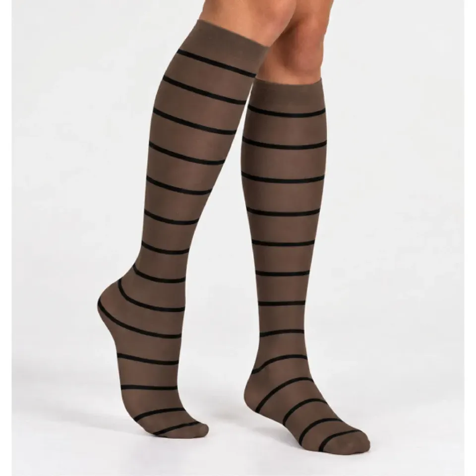 Moi Maren stripe knæstrømper onesize mørkebrun stribet