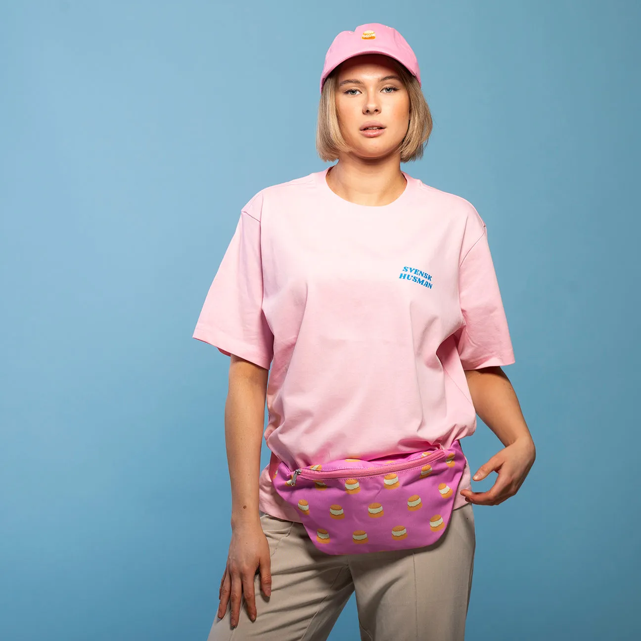 Svensk Husman Tennis Semla T-shirt lyserød 200g bomuld