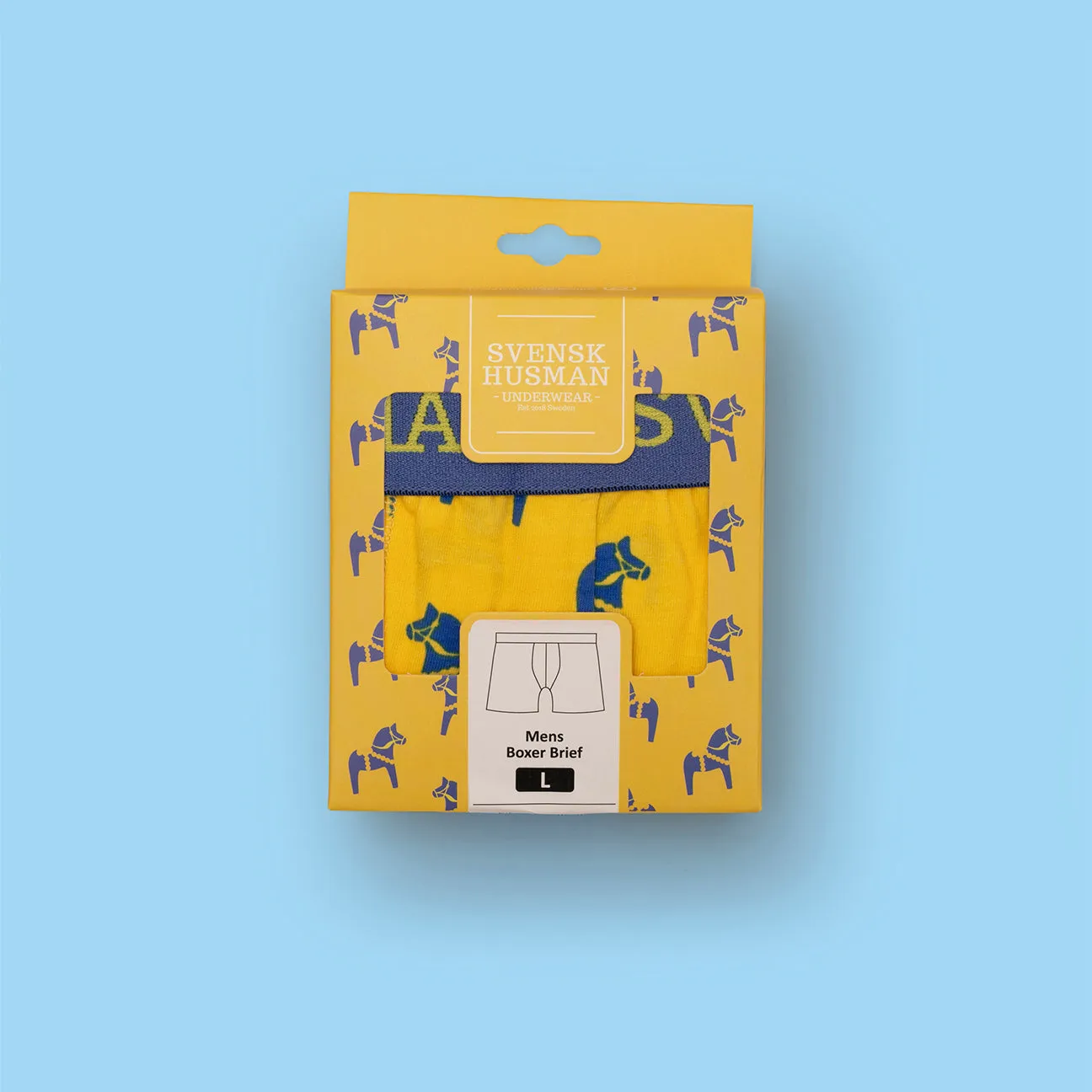 Svensk Husman Dalahäst boxershorts blå gul stretch