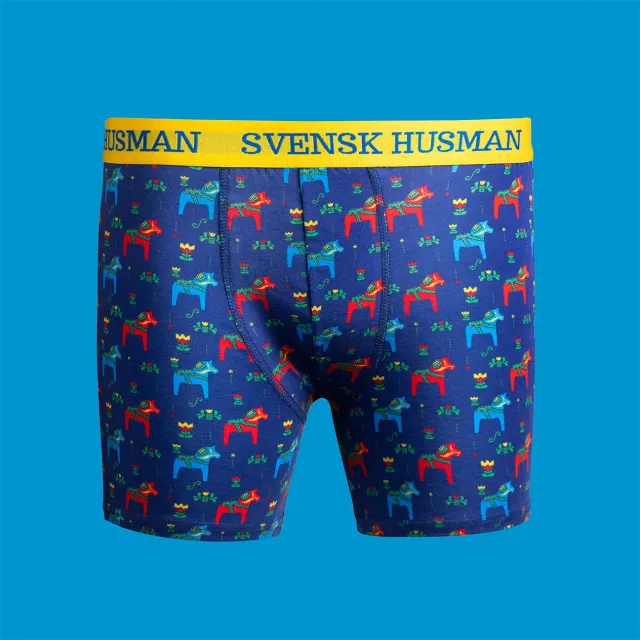 Svensk Husman Boxer Dalahest boxershorts blå bomuld