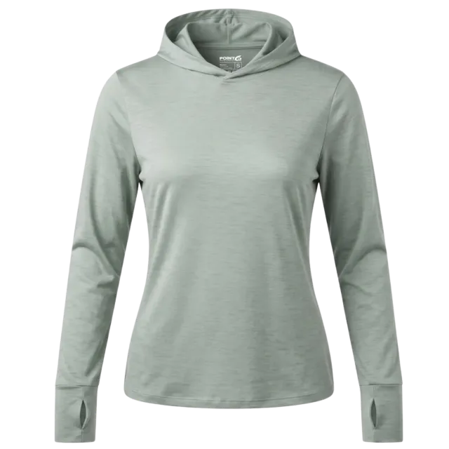 Point6 Merino Tencel Hoodie hættetrøje dame frosty green UPF45